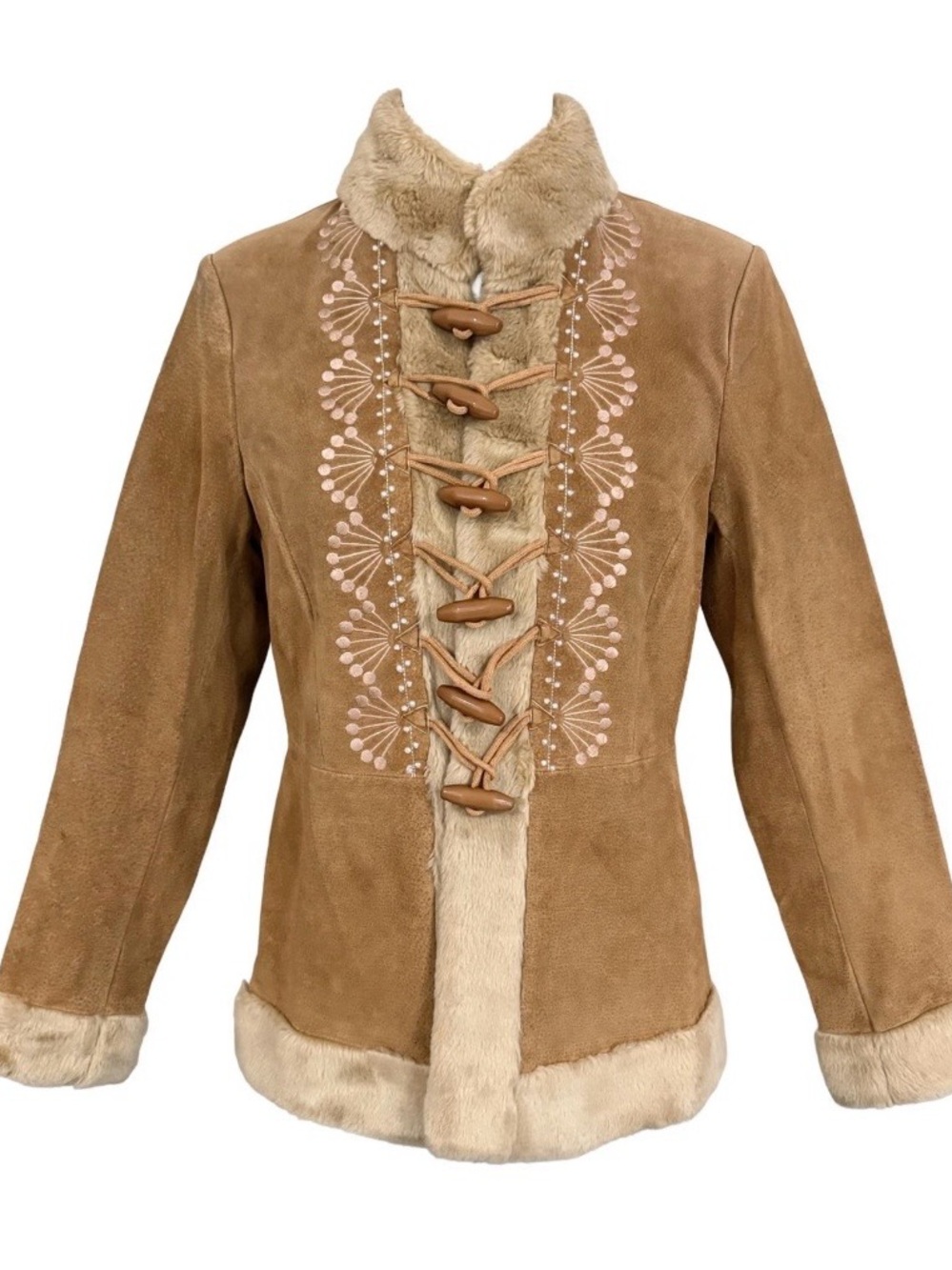 Bagatelle vintage Y2K embroidered toggle Coat NWT Genuine Leather Size 6